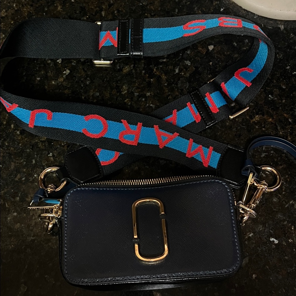 Marc Jacobs Black Crossbody Bag with Blue Strap